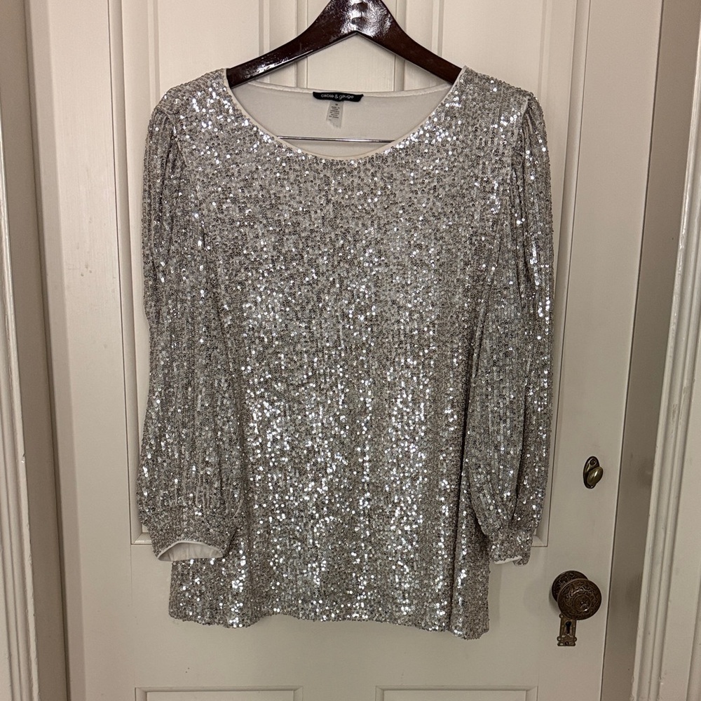 Cable & Gauge Shimmering Silver Sequin Top